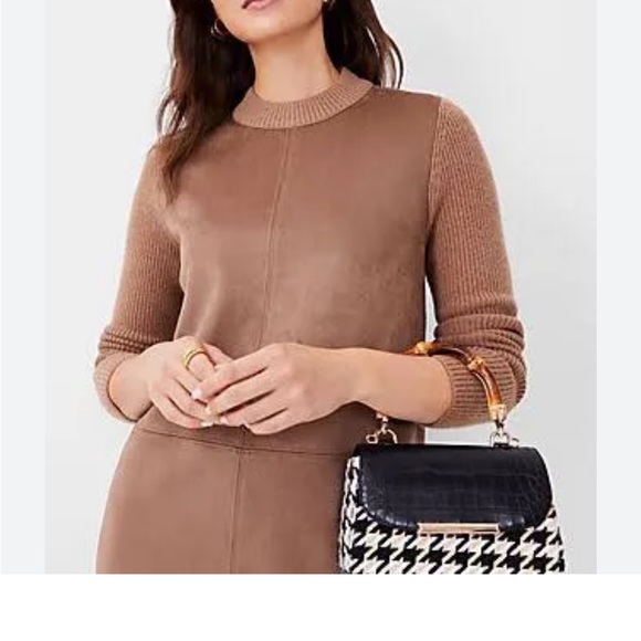 NWOT Ann Taylor Mixed Media Faux Suede and Knit Dress Small - Picture 2 of 7